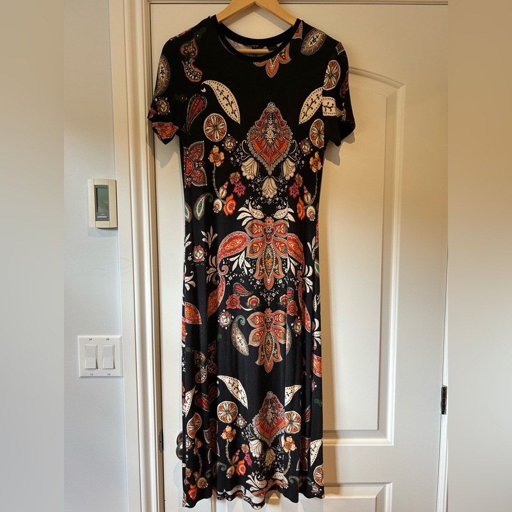 Desigual Black and Orange Flutter Sleeve A-line Maxi Dress